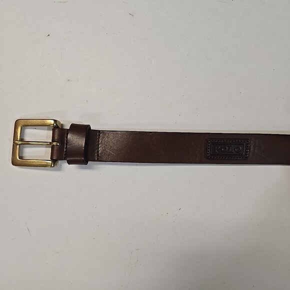 NWT Polo Ralph Lauren Leather Belt Mens Size 40 Brown Leather Patch Logo - Picture 1 of 4